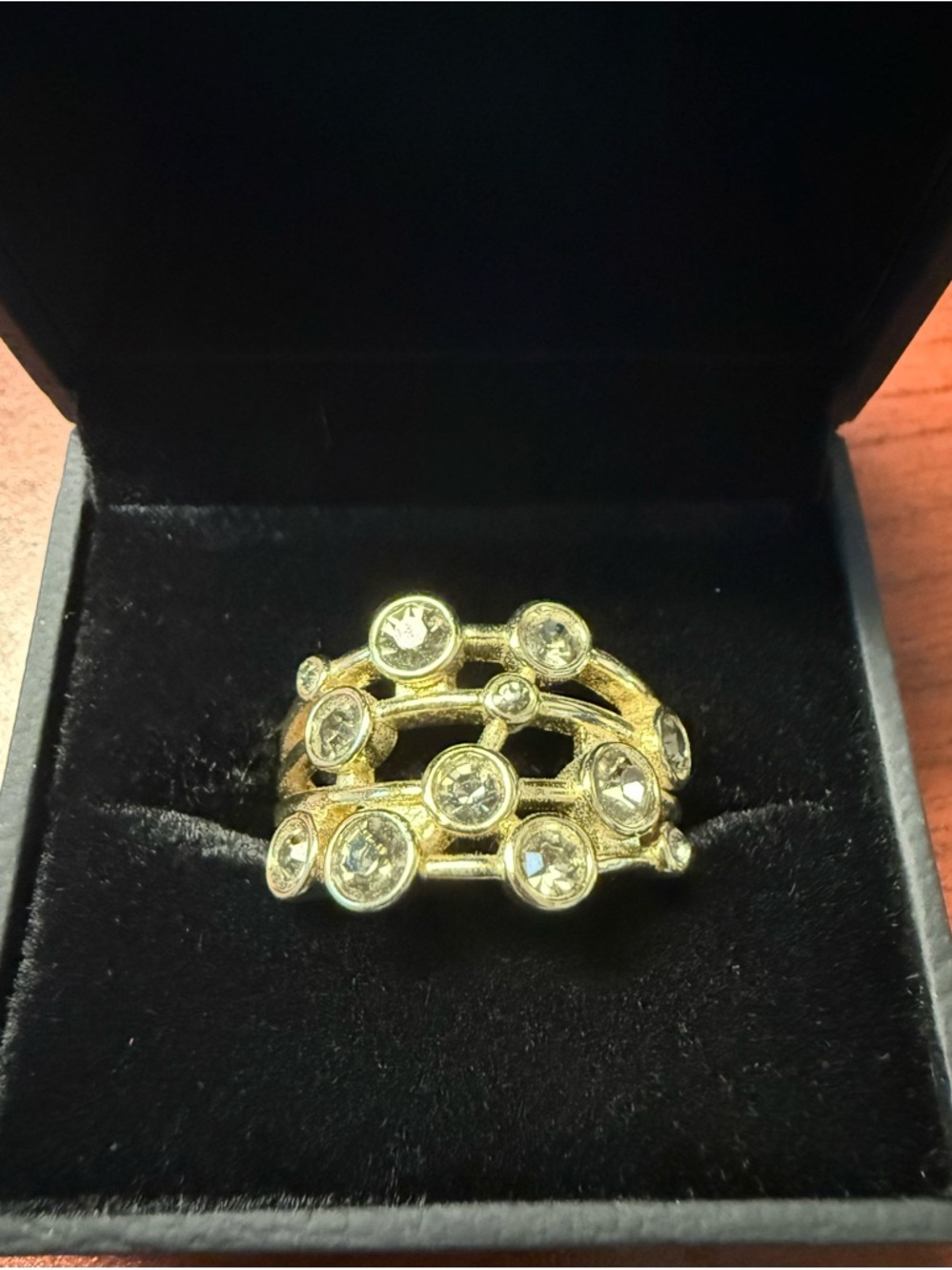 Gold Crystal Multi-Row Statement Ring